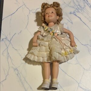 Charming Shirley Temple Porcelain Doll with Floral Dress